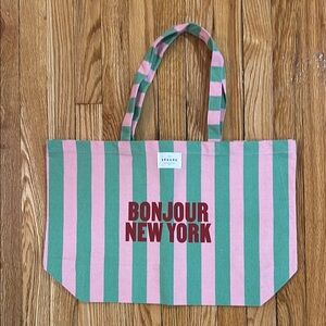 Sezane Bonjour New York Pink and Green Tote